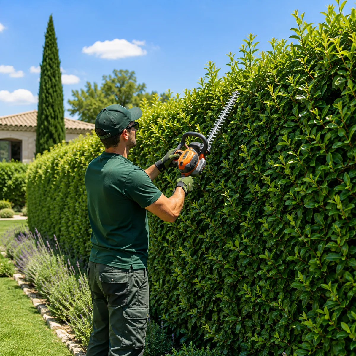 Taille d'une haie dans un jardin